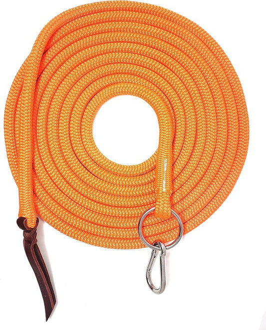 22' Long Line with SS O Ring and Carabiner (Neon Orange)-PawvioPets