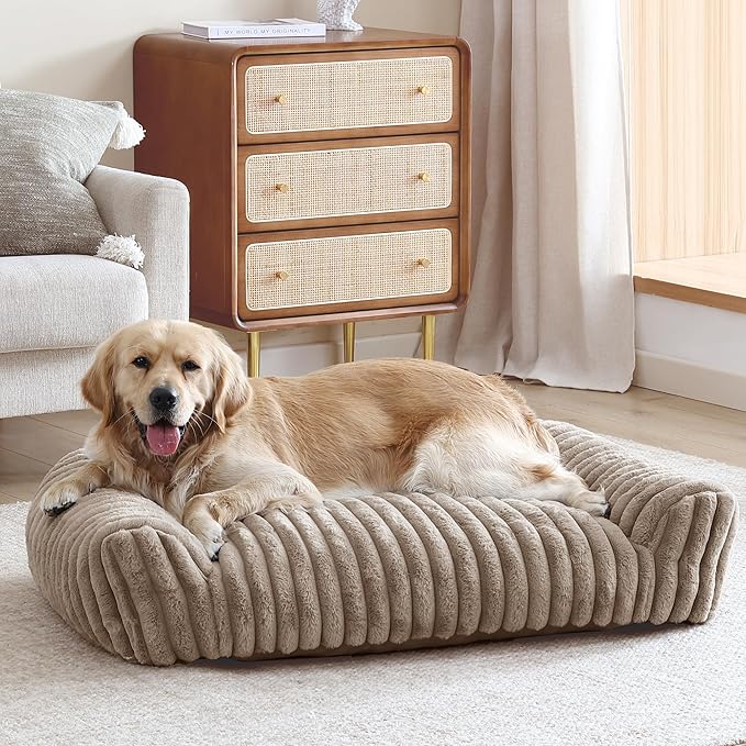 Arlee Saddle Sofa Memory Foam Pet Bed, Comfortable & Washable, Ideal for Dogs and Puppies, Extra Comfort, Couch Design, Crate & Kennel Furniture, Pet Supplies & Essentials, Tan, Large-PawvioPets