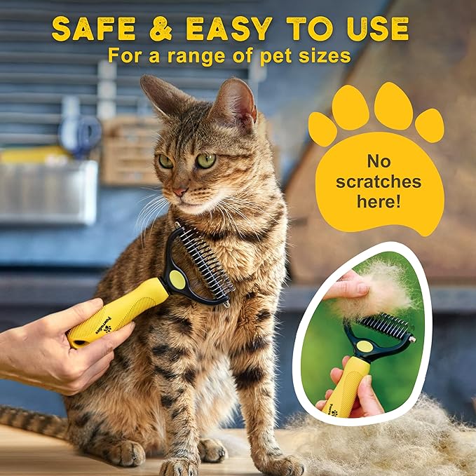Deshedding Dog Brush - Double-Sided Pet Hair Remover for Cats & Dogs - Yellow Undercoat Grooming Rake for Shedding and Dematting-PawvioPets