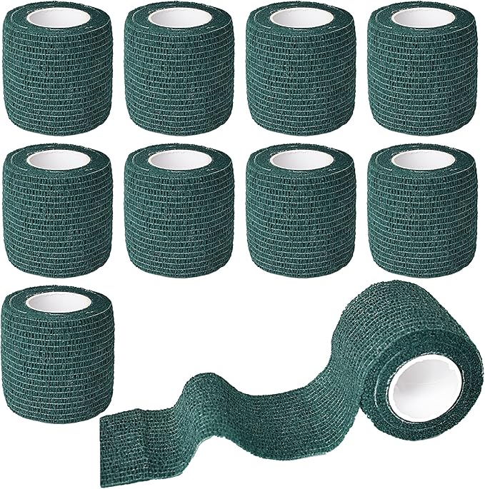 9 Pack 2" x 5 Yards Self Adhesive Bandage Wrap Self Stick Wrap for Ankle, Wrist, Finger, Sports, Breathable Cohesive Vet Tape for Pets (Dark Green)-PawvioPets