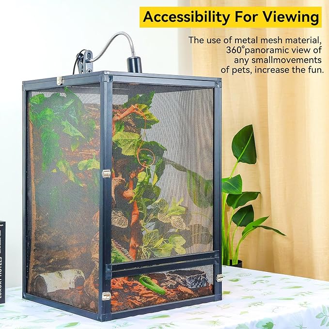 33 Gallon 360° Panoramic Foldable Reptile Terrarium Kit: Crested Gecko Tank and Reptile Cage for Superior Ventilation, Easy Feeding, Sturdiness, and Simple Assembly (Black, 26"x17"x17")-PawvioPets