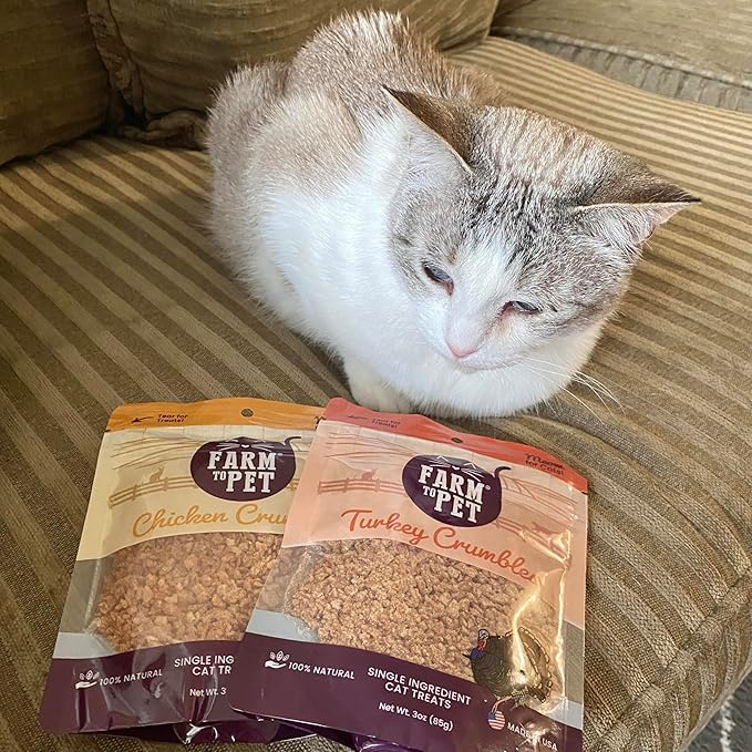 Farm To Pet Cat Treat Crumbles | Single Ingredient Chicken and Turkey, Chicken Snacks - Healthy Treats for Indoor Cats| Kitten Treats - Cat Products (Mix with Wet/Dry Food)-PawvioPets