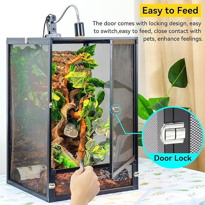 33 Gallon 360° Panoramic Foldable Reptile Terrarium Kit: Crested Gecko Tank and Reptile Cage for Superior Ventilation, Easy Feeding, Sturdiness, and Simple Assembly (Black, 26"x17"x17")-PawvioPets