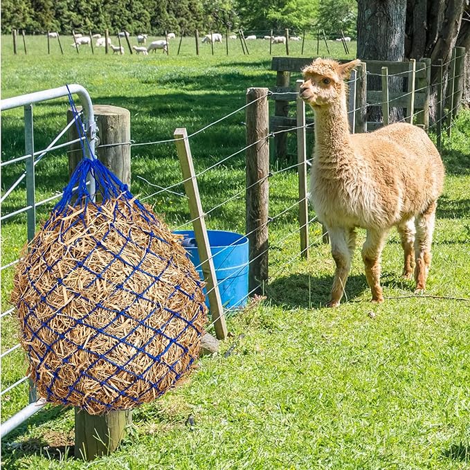 Fabbay 4 Pcs Slow Feed Hay Net Feeder Hay Bag for Horses Slow Feeder 40 Inch Length with 2 Inch Holes Hanging Horse Feed Net for Goat Cattle Equine Stalls Barn Supplies(Blue)-PawvioPets