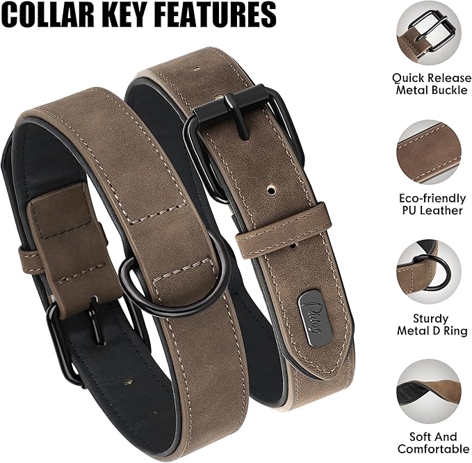 Didog Soft Padded PU Leather Dog Collar, Breathable and Adjustable Dog Collar for Large Dogs, Comfortable for Daily Walk, Brown, XL Fit Neck 17-21"(44-71 lbs)-PawvioPets