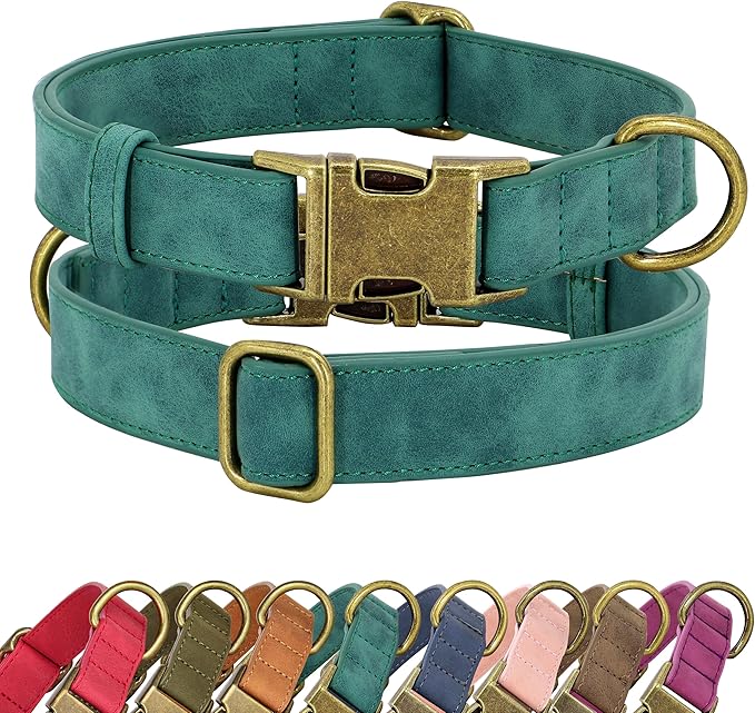 Didog Soft PU Leather Dog Collar, Stylish Quick Released Dog Collars for Large Dogs, Easy Clean Adjustable Pet Collar for Daily Walking, Green, XL Fit 17-27" Neck-PawvioPets