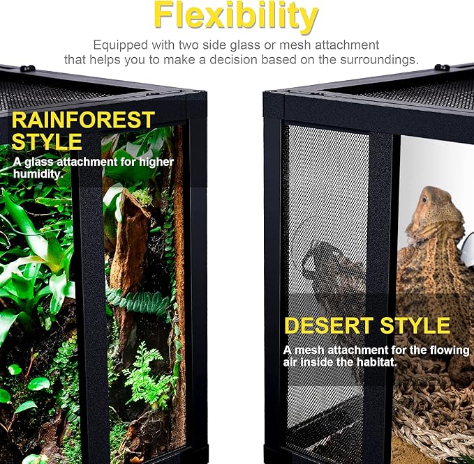 48 Gallon Professional Glass Terrarium 36"x18"x18" Durable Reptile Habitat Tank with Heat Resistant Aluminum Alloy Frame, Dual Front Swinging Doors for no Jam by Sand and Other Debris-PawvioPets