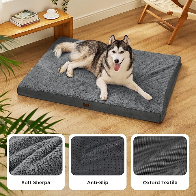 Bedsure XXL Dog Bed for Large Dogs - Orthopedic Flat Giant Pet Beds with Removable Washable Cover, Jumbo Egg Crate Foam Mat, Suitable for Pet Up to 150 lbs-PawvioPets