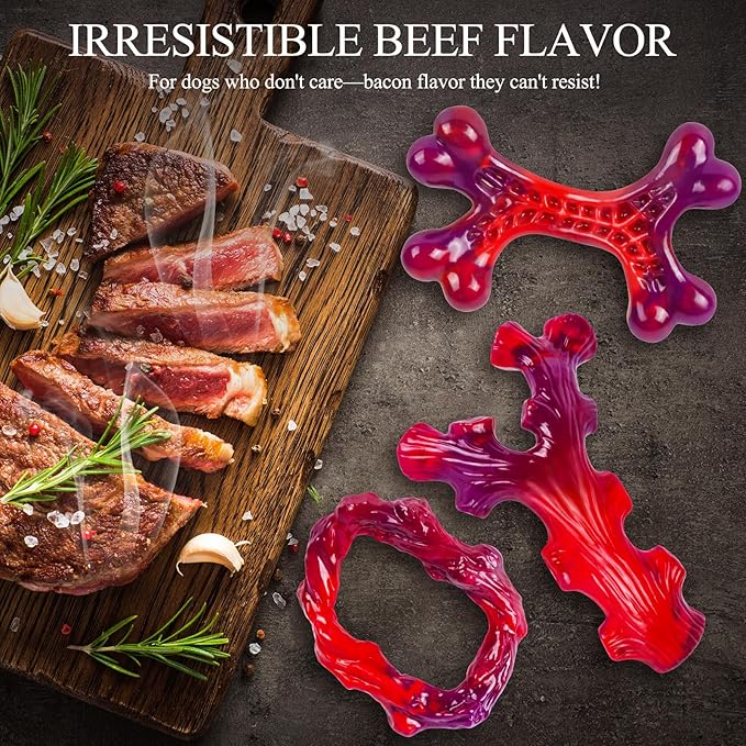 3 Pack Indestructible Dog Chew Bones for Aggressive Chewers - Heavy Duty Long Lasting Chew Toys for Large Dogs, Nylon Teeth Cleaning Toys-PawvioPets