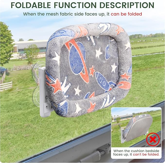 2 Pack Cat Window Perch, Glow in The Dark Foldable Cat Hammock with Cozy Pad Bed, Breathable Cordless Window Seat with Stud Metal Frame for Large Cats and Kitten (Cushion Bed, 2 Pack - L)-PawvioPets