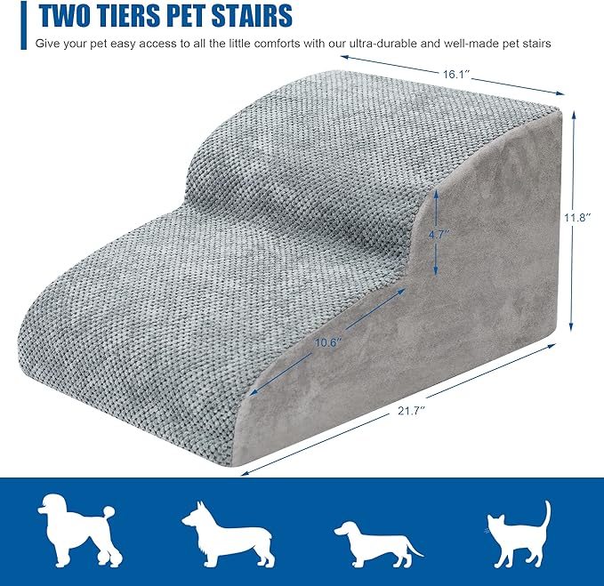 Dog Stairs for Small Dogs - High Density Foam Pet Steps, Extra Wide Dog Ramp with Non-Slip Bottom for High Beds, Couch and Sofa, Best for Dogs Injured, Older Doggy Cats-PawvioPets