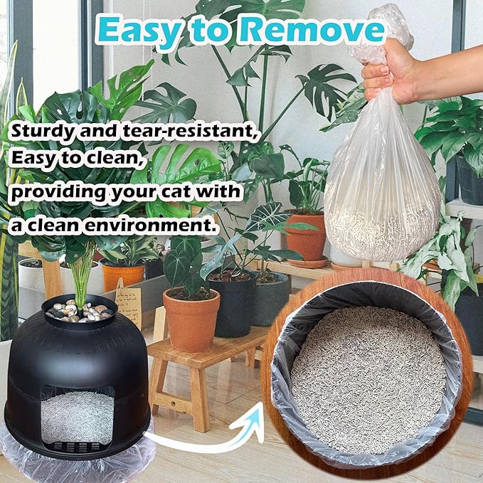 50 Pack Litter Box Liners Compatible with Lifewit Litter Box Cat, Elastic Band Trash Bags for Disposal of Cat Waste, Waterproof and Leak Proof (Clear)-PawvioPets