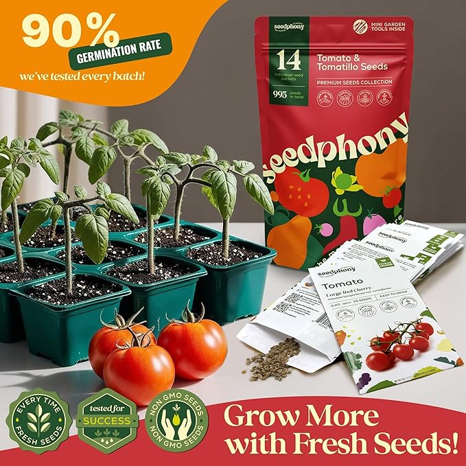 14 Tomatillo & Tomato Seeds for Planting Variety Pack - 990+ Non-GMO Heirloom Vegetable Seeds for Growing Tomato Indoor & Outdoor: Cape Gooseberry, Cherry, Flame, Roma, Beefsteak Tomatoes-PawvioPets