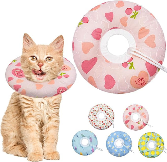 Cat Cone Soft Collar, Adjustable Cat Recovery Collar for Small Medium Large Cats, Cute Donut E Collar After Surgery, Anti-Lick Wound Healing Elizabethan Collar for Kittens (Pink Heart, Small)-PawvioPets