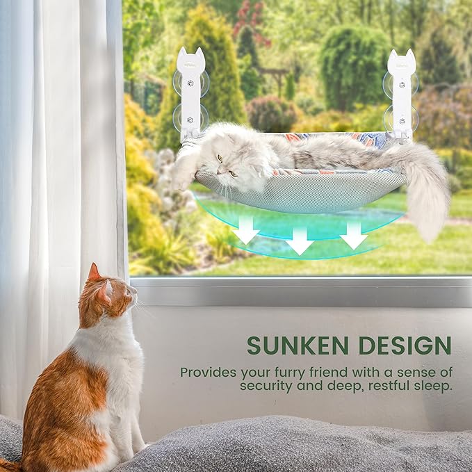 2 Pack Cat Window Perch, Glow in The Dark Foldable Cat Hammock with Sunken Design & Removable Soft Cover, Breathable Cordless Window Bed for Resting Indoor Kitten (Shallow Perch, 2 Pack - L)-PawvioPets