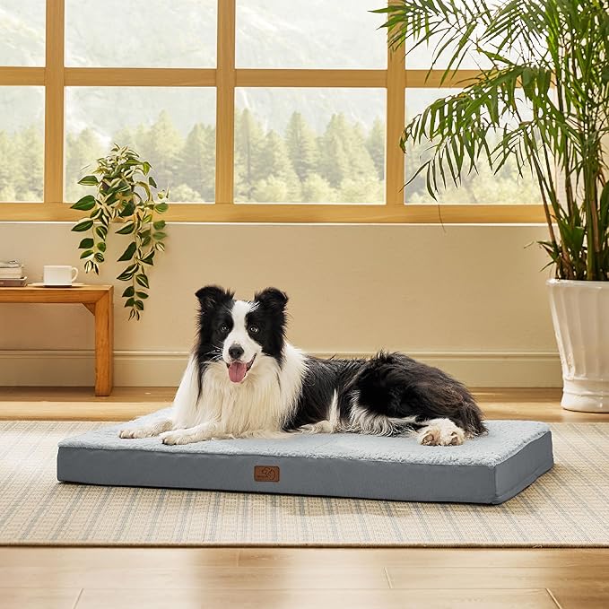 Bedsure Dog Beds Large Sized Dog - Orthopedic Flat Pet Beds with Removable Washable Cover, Egg Crate Foam Puppy Mat, Suitable for Pet Up to 65 lbs-PawvioPets