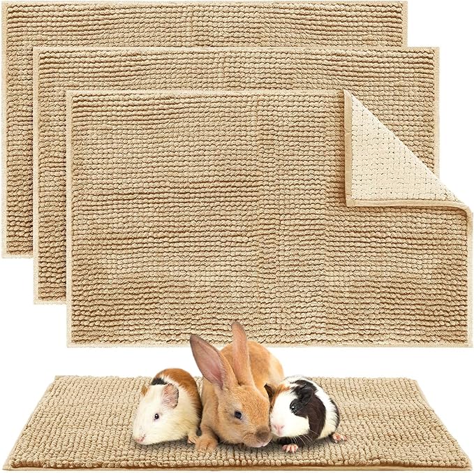 Amylove 4 Pcs Guinea Pig Cage Liner Guinea Pig Bedding Washable Fleece Pee Pads Reusable Small Animals Training Mat Small Animal Sleeping Bed for Bunny Hamster (Beige,16 x 24 Inch)-PawvioPets