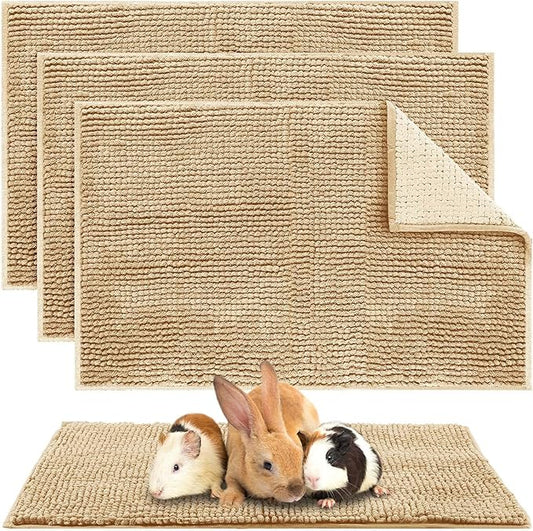 Amylove 4 Pcs Guinea Pig Cage Liner Guinea Pig Bedding Washable Fleece Pee Pads Reusable Small Animals Training Mat Small Animal Sleeping Bed for Bunny Hamster (Beige,16 x 24 Inch)-PawvioPets