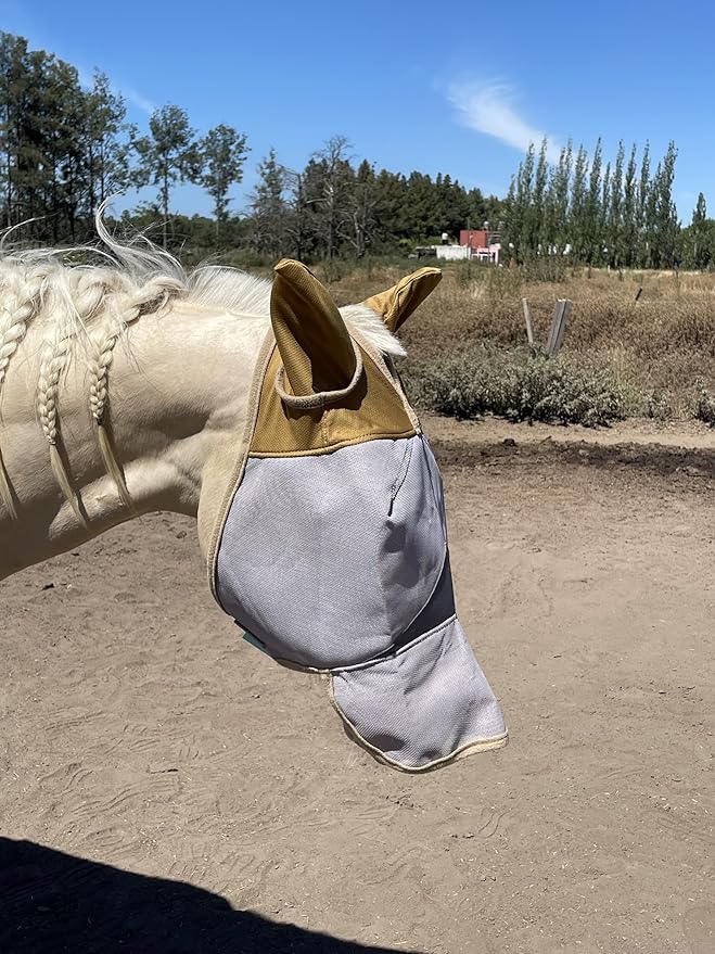 Fly Masks for Horses. Stops Sunburn, 70% Uv-Block. Breathable Fly Mask for Equines, Durable, Comfortable Fit for All-Day Protection. Horse Size, Fly Mask with Ears and Nose-PawvioPets