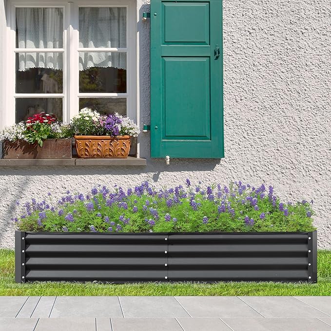 Domi Galvanized Raised Garden Bed, 6x3x1Ft Thickening Metal Planter Box for Vegetables Bottomless for Backyard Outdoor, 1" Deep w/ 128 Gallon Capacity - Dark Gray-PawvioPets