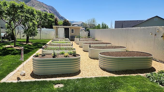 A ANLEOLIFE 8X4X2 ft Galvanized Raised Garden Beds Outdoor, Oval Large Metal Deep Root Planter Box for Planting Vegetables Flowers Herb, Anti-Rust & Easy-Setup, Antique White-PawvioPets