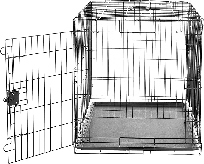Amazon Basics Durable,Foldable Metal Wire Dog Crate with Tray, Double Door, 42 x 28 x 30 in, Black-PawvioPets