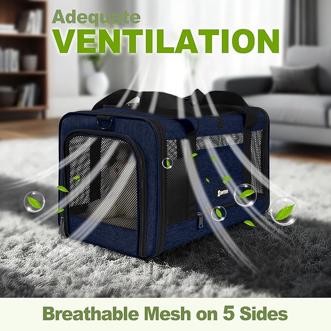 Cat Carrier 18x11x11 United Airline Approved, Top Loader Heavy Duty Softshell Pet Flying Bag 18lbs, Small Dog Chihuahua Crate 5-10 Pounds, Kitty Transport Kennel, Miniature Poodle Case Navy-PawvioPets