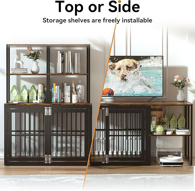 Dociote Heavy Duty Dog Crate Furniture with Storage Shelves，Large Dog Kennel Indoor End Table 39 Inch,Brown-PawvioPets