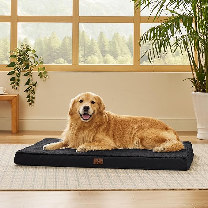 Bedsure XL Dog Beds Large Sized Dog -Orthopedic Flat Extra Large Pet Beds with Removable Washable Cover, Egg Crate Foam Mat, Suitable for Pet Up to 100 lbs-PawvioPets