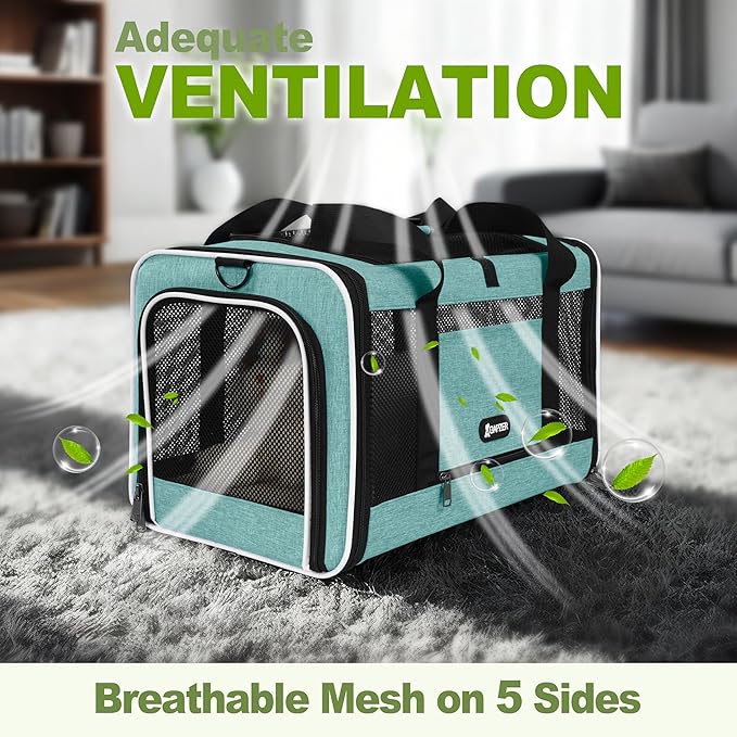 Cat Carrier 18"x11"x11" TSA Approved Ventilated Top Open Softsided Pet Air Travel Bag, Small Animal Basic Crate Shih Tzu Dog Kennel Carry Case, 4-Mesh-Side Kitty Carry on up to 20lbs Teal-PawvioPets