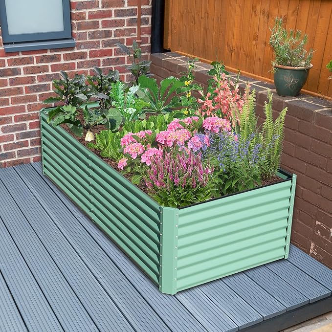 Domi Raised Garden Beds Outdoor, 6x3x2ft Thickening Tall Metal Rectangular Deep Root Box Planter for Vegetables, Flowers, Herbs, and Succulents 2" Deep w/ 256 Gallon Capacity - Green-PawvioPets
