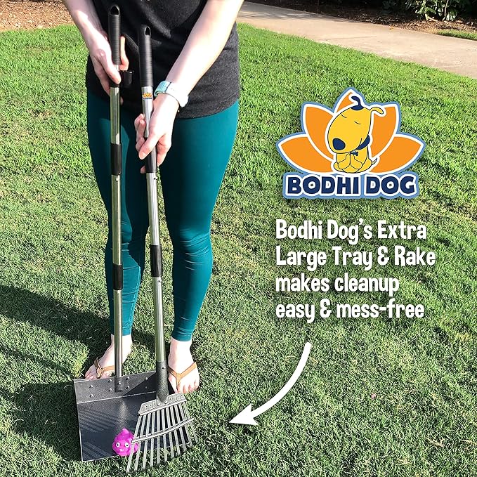 Bodhi Dog Pooper Scooper for Large Dogs - Heavy Duty Metal Poop Scoop w/Long Handle Tray & Rake - Dog Poop Scooper for Yard, Grass, Street, Gravel & Outdoor Areas - Pet Waste Cleanup Tool-PawvioPets