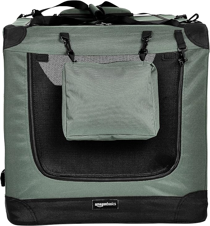 Amazon Basics Folding Portable Soft Pet Dog Crate Carrier Kennel, 36 x 24 x 24 inches, Grey-PawvioPets