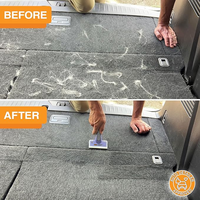 FurDozer X6 Pet Hair Remover & Auto Detailing Tool - Cat & Dog Hair Remover for Carpets, Car Interiors, Couches, Bedding, & Furniture - Reusable Pet Hair Removal Tool for Cat & Dog Fur & Lint, Purple-PawvioPets