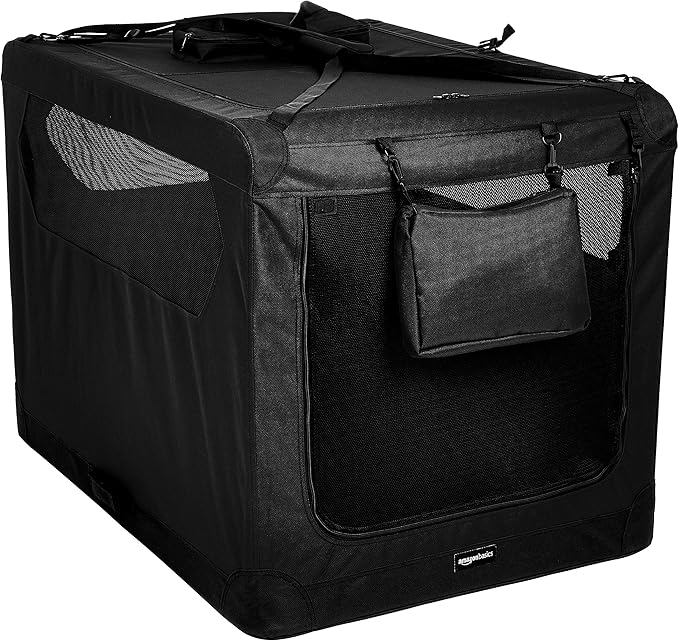 Amazon Basics Folding Portable Soft Pet Dog Crate Carrier Kennel, 42 x 31 x 31 inches, Black-PawvioPets