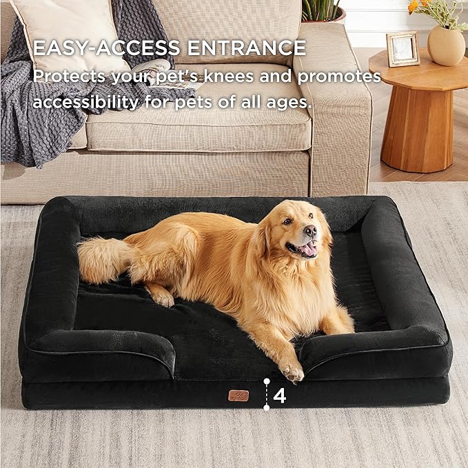 Bedsure XXL Orthopedic Dog Bed for Extra Large Dogs - Washable Giant Dog Cat Bed Waterproof, Comfort Dogs Couch Sofa with Washable Removable Cover, Pet Bed with Nonskid Bottom, Black, 52"-PawvioPets