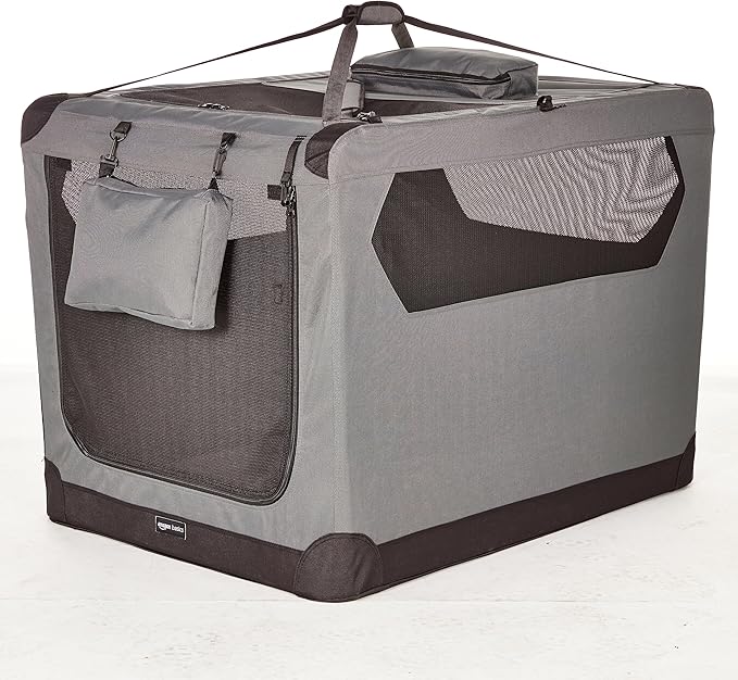 Amazon Basics Folding Portable Soft Pet Dog Crate Carrier Kennel, 42 x 31 x 31 inches, Grey-PawvioPets