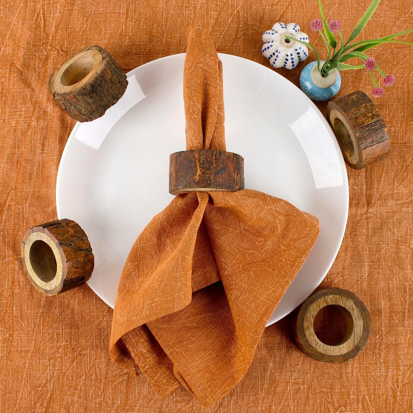 Farmhouse Rustic Wood Napkin Rings Set of 12 - Wooden Napkin Rings for Dinner Table Decoration, Wedding Dinner Party Banquet and Catering Party Services Table Decorations (Brown) - CLEENTABLE