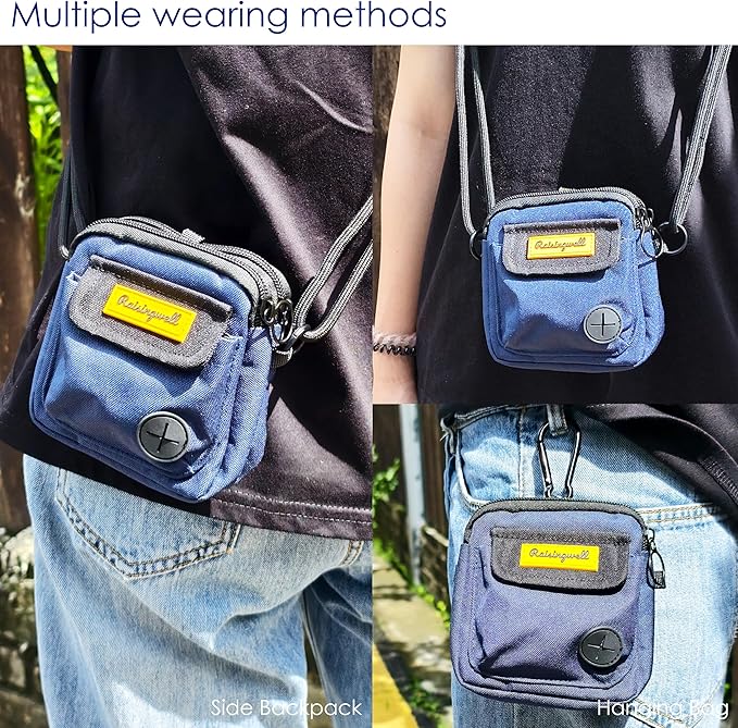 Dog Treat Pouch for Pet Walking and Training with Clicker, Poop Bags and Three Bags Design Small Fanny Zipper Pack Holder for Puppy Snack Dispenser Kit for Leash and Outdoor Use (Blue)-PawvioPets