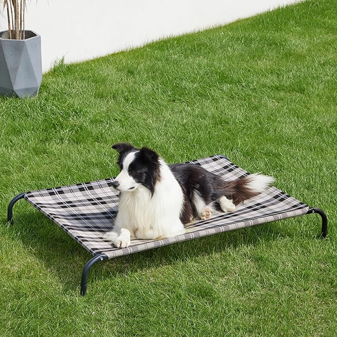 Bedsure Outdoor Elevated Dog Bed Large Sized Dog, Portable Indoor & Outdoor Cooling Raised Cot Pet Hammock Bed with Skid-Resistant Feet, Frame with Breathable Mesh, Checkered White, 49 inches-PawvioPets