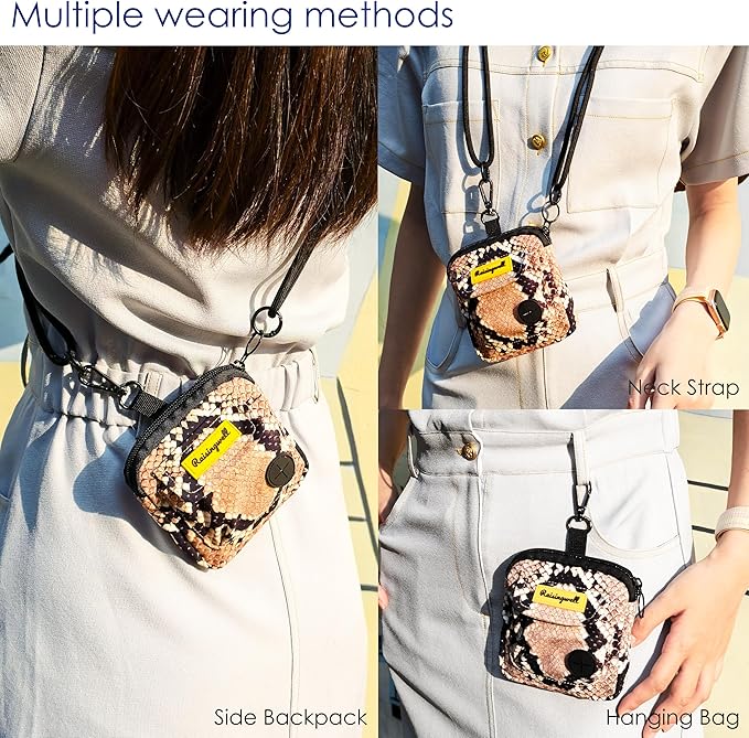 Dog Treat Pouch for Pet Walking and Training with Clicker Poop Bags and Double Bag Design Small Fanny Zipper Pack Holder for Puppy Snack Dispenser Kit for Leash and Outdoor Use Snake Skin-PawvioPets