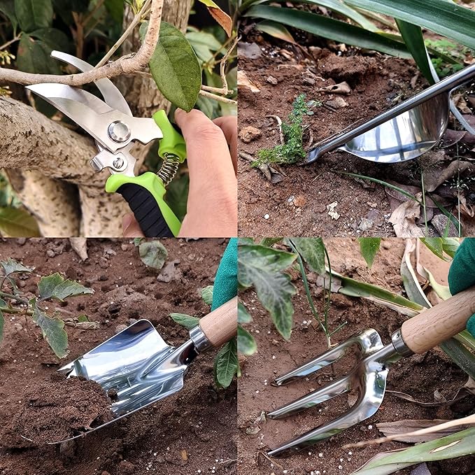 41-Piece Premium Gardening Tool Set, Stainless Steel Heavy Duty Gardening Tool Kit, with Non-Slip Rubber Grip, Storage Tote Bag, Outdoor Hand Tools, Ideal Gardening Gifts for All (Green)-PawvioPets