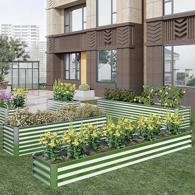 EKX 8x4x2FT Galvanized Raised Garden Bed, Raised Garden Bed Kit-Metal Planter Box Outdoor,Planting for Vegetables, Fruits,Herbs, Flowers-Slive-PawvioPets