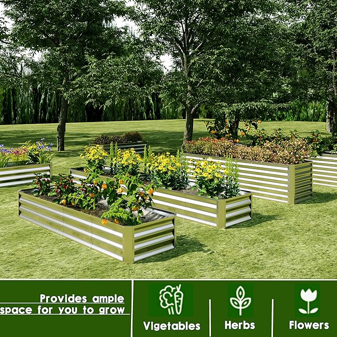 EKX 8x4x2FT Galvanized Raised Garden Bed, Raised Garden Bed Kit-Metal Planter Box Outdoor,Planting for Vegetables, Fruits,Herbs, Flowers-Slive-PawvioPets