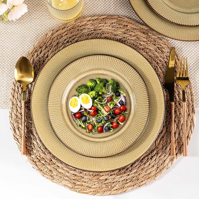 GBHOME Ceramic Dinnerware Sets,12 pcs Embossed Elegant Stoneware Plates and Bowls Sets, Housewarming Wedding Gift | Dishwasher & Microwave Safe | Dishes Set Service for 4-PawvioPets