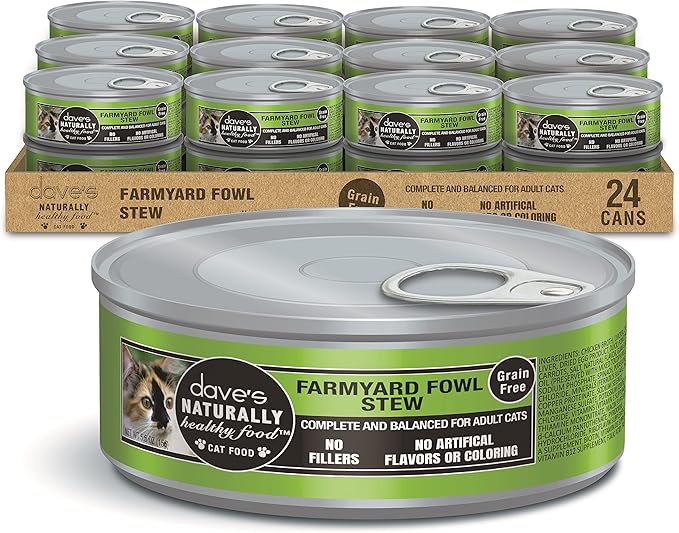 Dave's Pet Food Grain Free Wet Cat Food (Farmyard Fowl, Chicken & Duck), Made in USA Naturally Healthy Canned, Added Vitamins & Minerals, 5.5 oz Cans (24 Pack)-PawvioPets