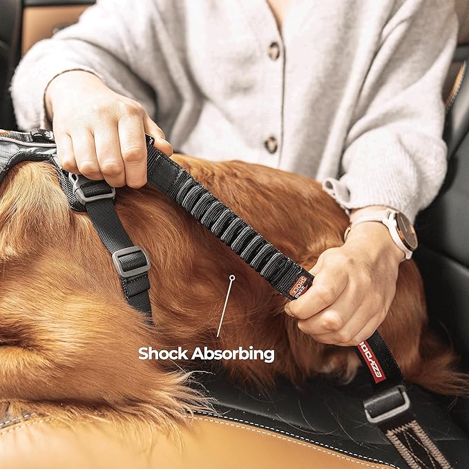 EzyDog Zero Shock Click - Shock Absorbing Dog Seat Belt Car Harness Attachment for Dogs - Adjustable Dog Restraints Seatbelts for Car Travel and Safety - (20in - 26in, Black)-PawvioPets