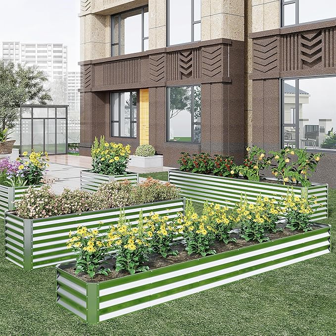 EKX 8x2x2FT Galvanized Raised Garden Bed, Raised Garden Bed Kit-Metal Planter Box Outdoor,Planting for Vegetables, Fruits,Herbs, Flowers-Slive-PawvioPets