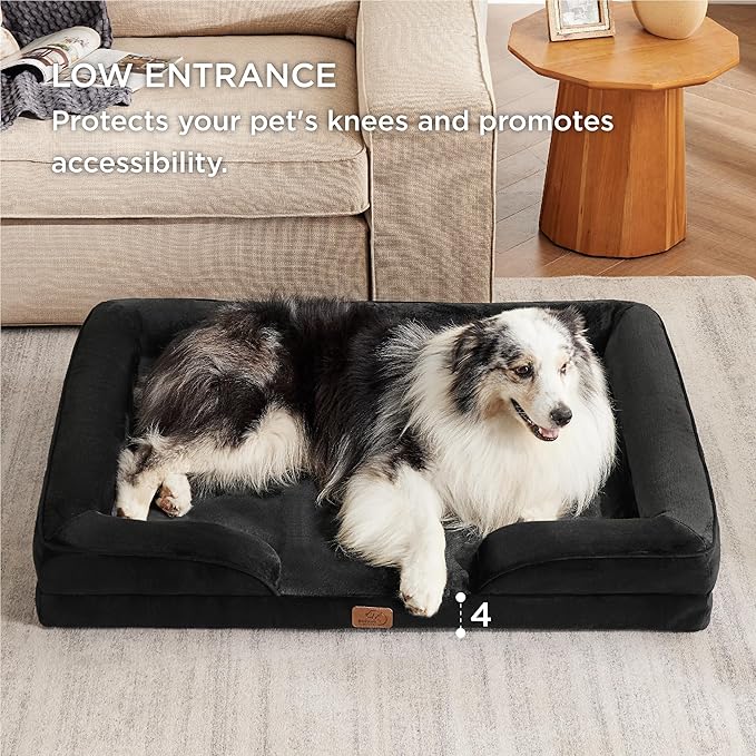 Bedsure XL Plus Orthopedic Dog Bed for Extra Large Dogs - Washable XLarge Dog Cat Bed Waterproof, Comfort Dogs Couch Sofa with Washable Removable Cover, Pet Bed with Nonskid Bottom, Black, 48"-PawvioPets