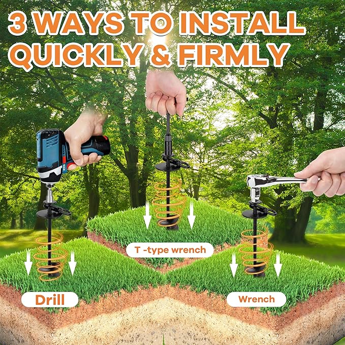 Dog Tie Out Stake, Heavy Duty 360°Swivel Dog Outside Lead Cable, Screw in Spike Auger Ground Stake Anchors with Power Nut Drill Bit, T Wrench and Leash, for Yard Camping Beach-PawvioPets